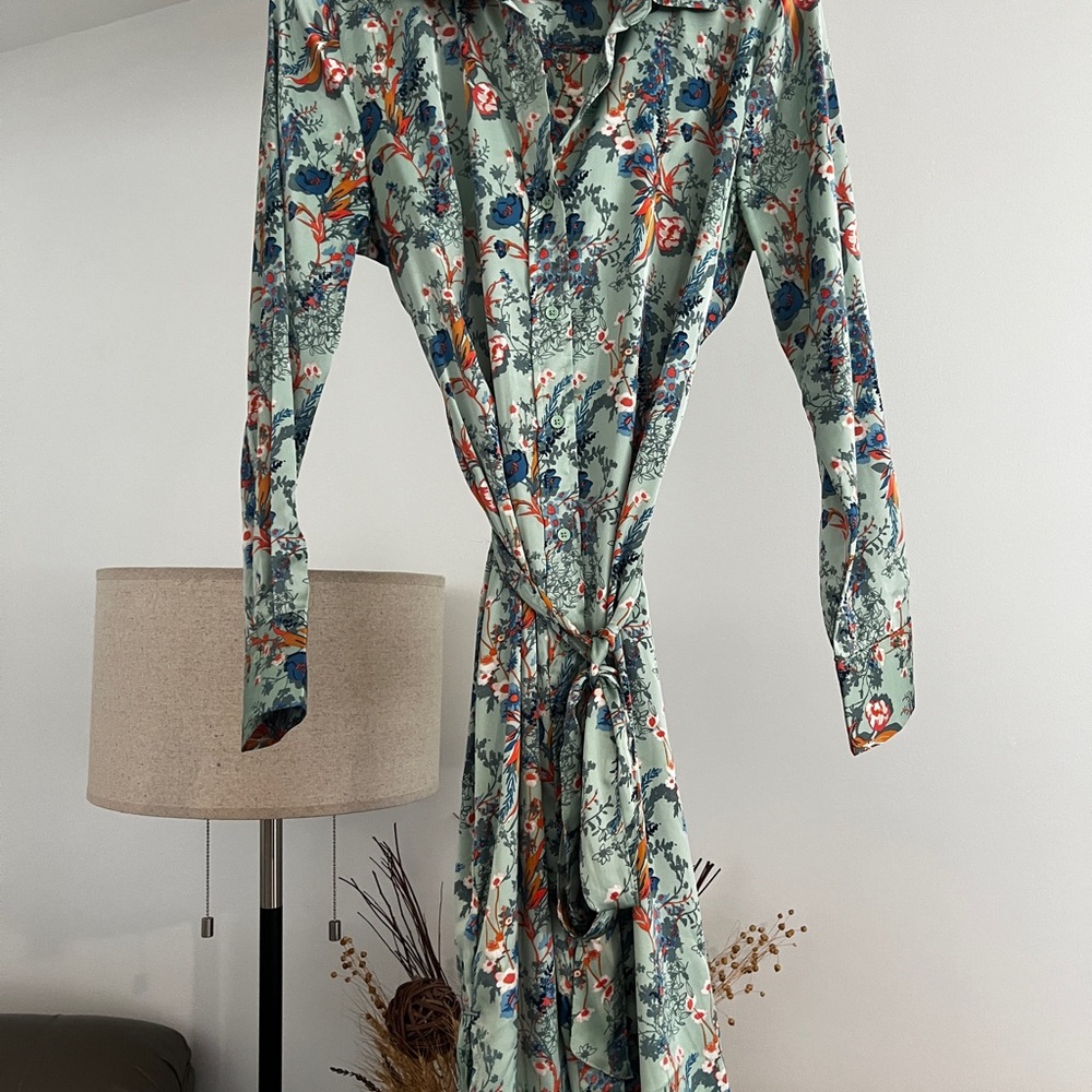 Floral Green Midi Dress with Tie